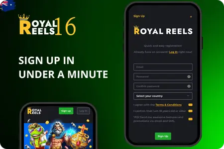 Royal Reels App sign up form for Australia
